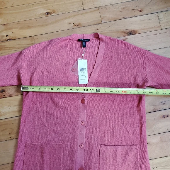 Eileen Fisher Organic Linen Crepe Stretch Boyfriend Cardigan "Coral" - Picture 8 of 10